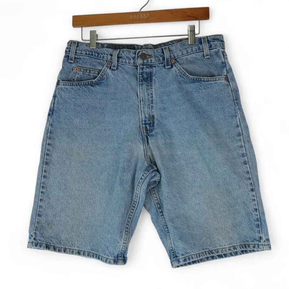 Vtg Levis 550 Shorts Mens 34x10.5 Blue‎ Relaxed Fit Orange Tab 1997 Distressed